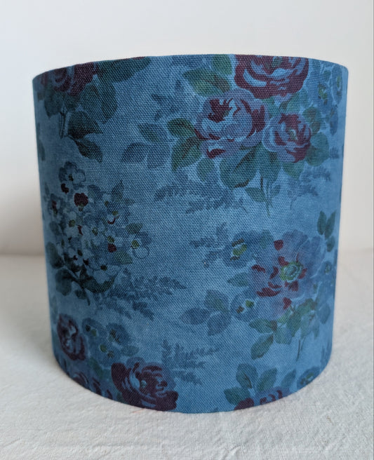 Blue floral 20cm drum lampshade dyed with indigo
