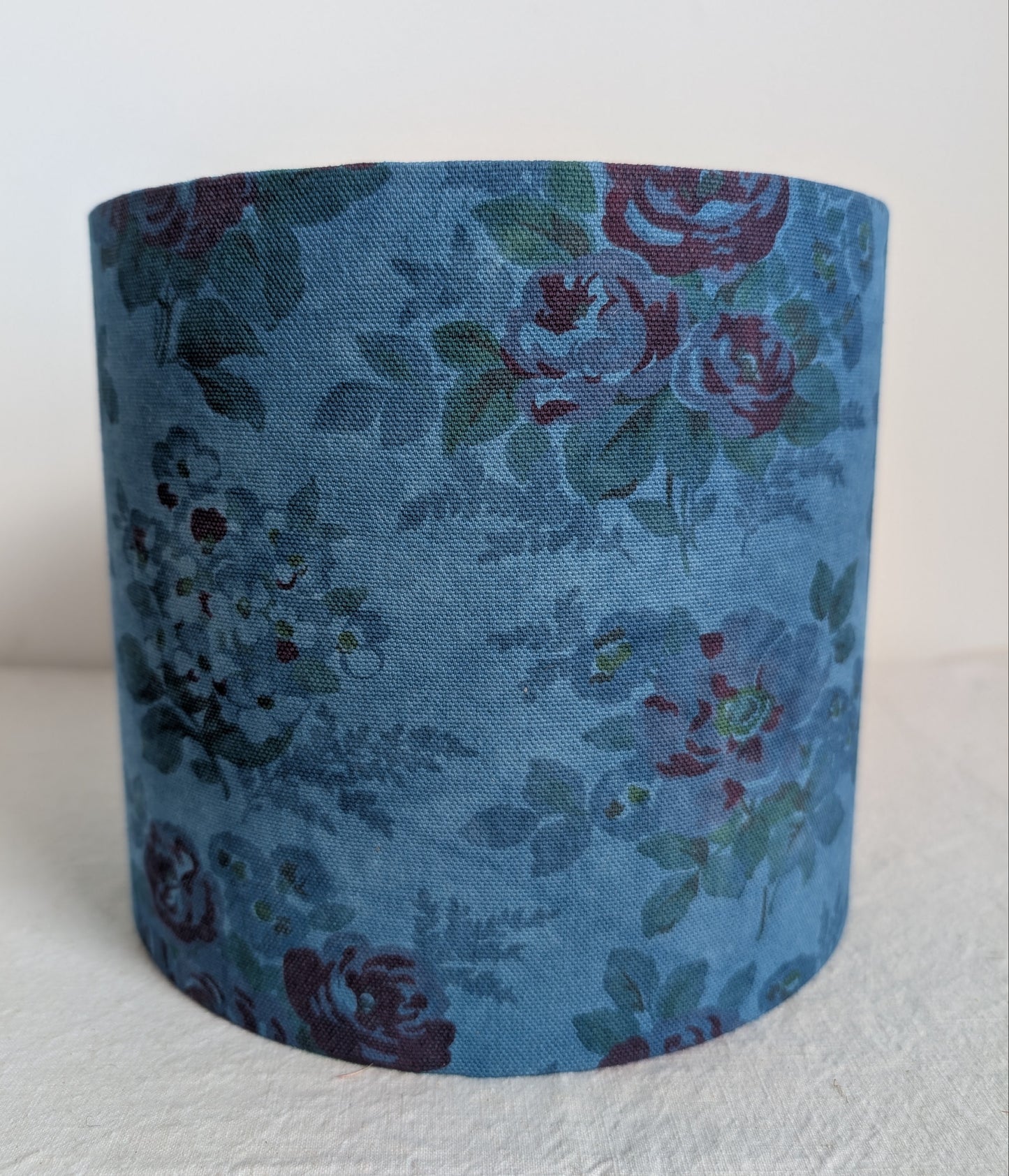 Blue floral 20cm drum lampshade dyed with indigo