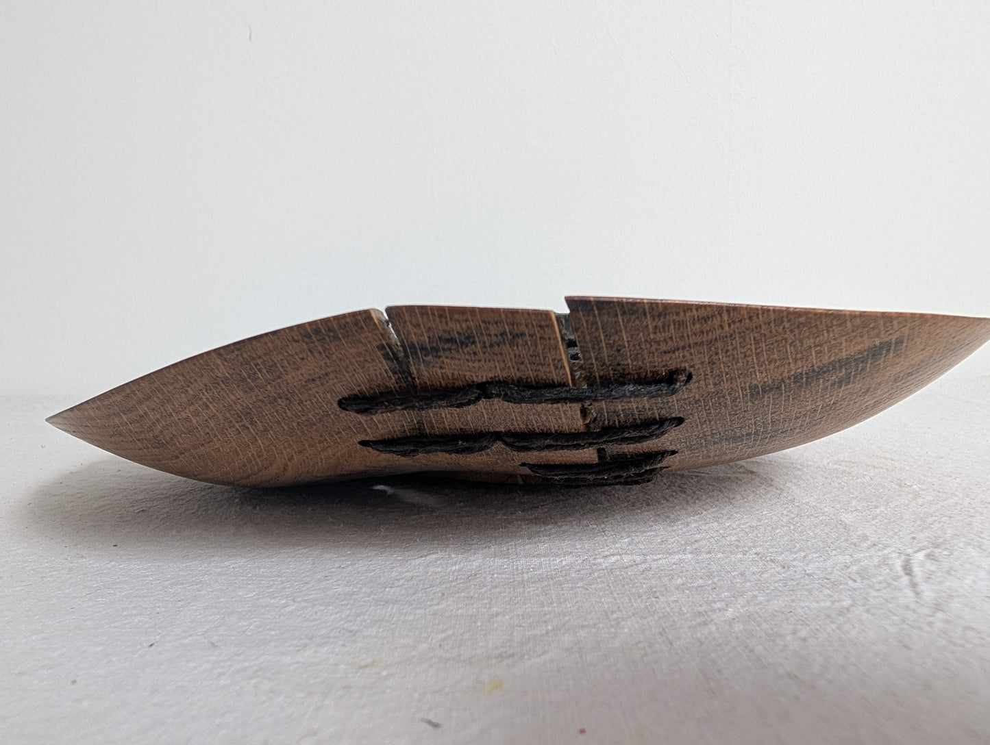 Blackened Oak Burr Platter with Stitching