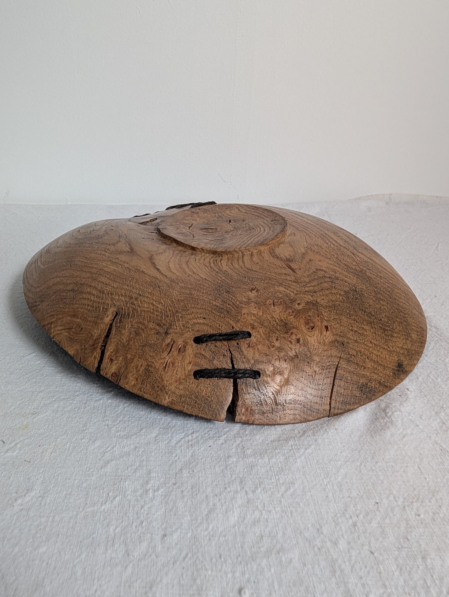 Blackened Oak Burr Platter with Stitching