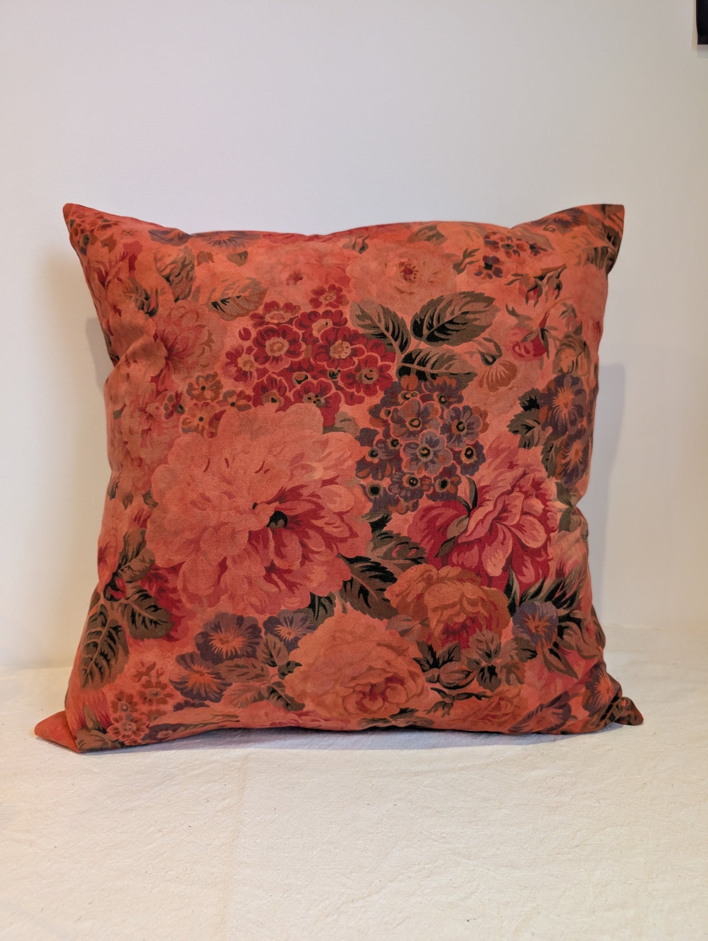 Reddish Orange floral cushion dyed with madder