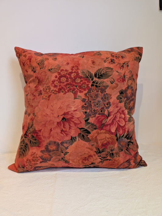 Reddish Orange floral cushion dyed with madder