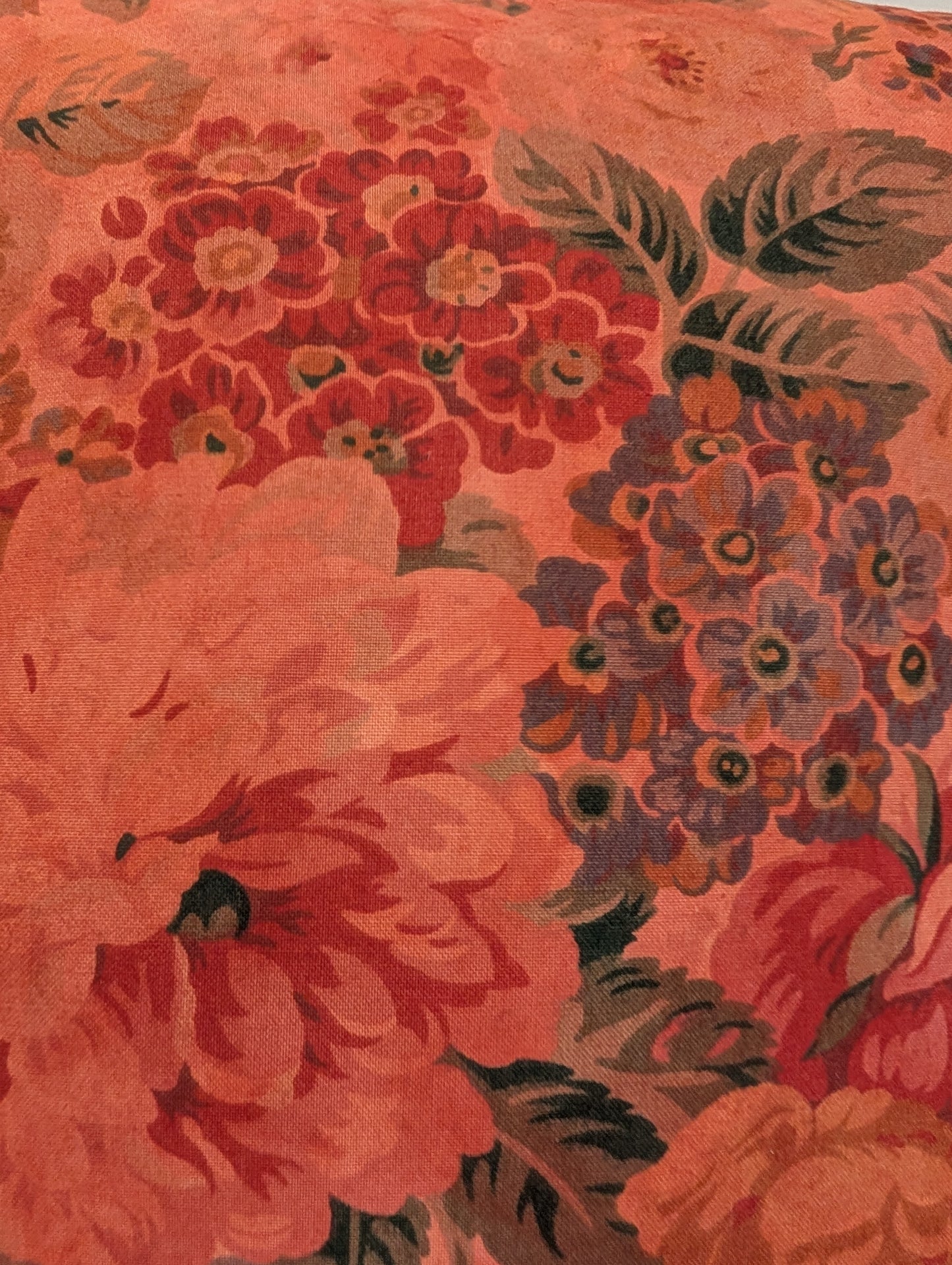 Reddish Orange floral cushion dyed with madder