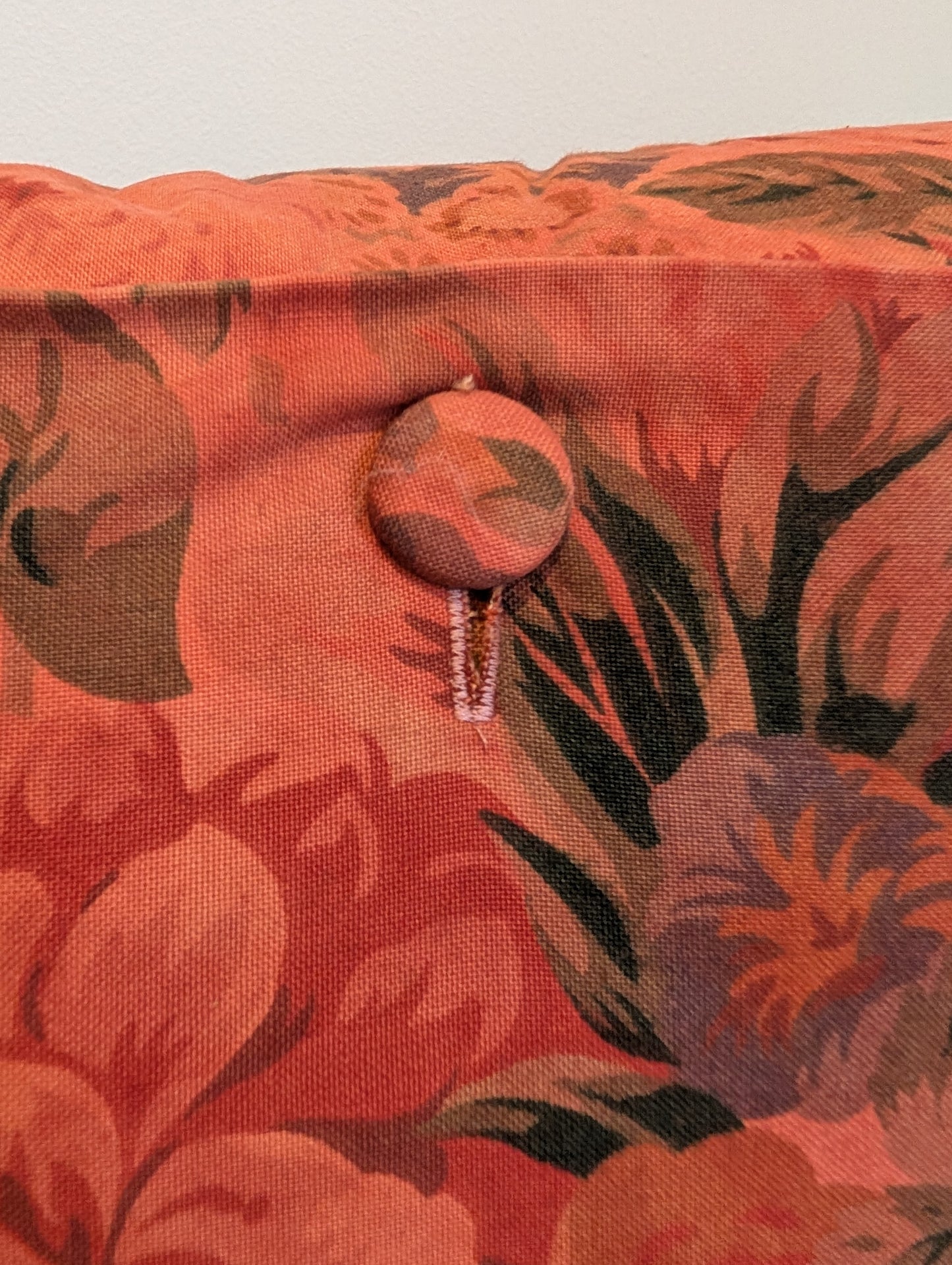 Reddish Orange floral cushion dyed with madder