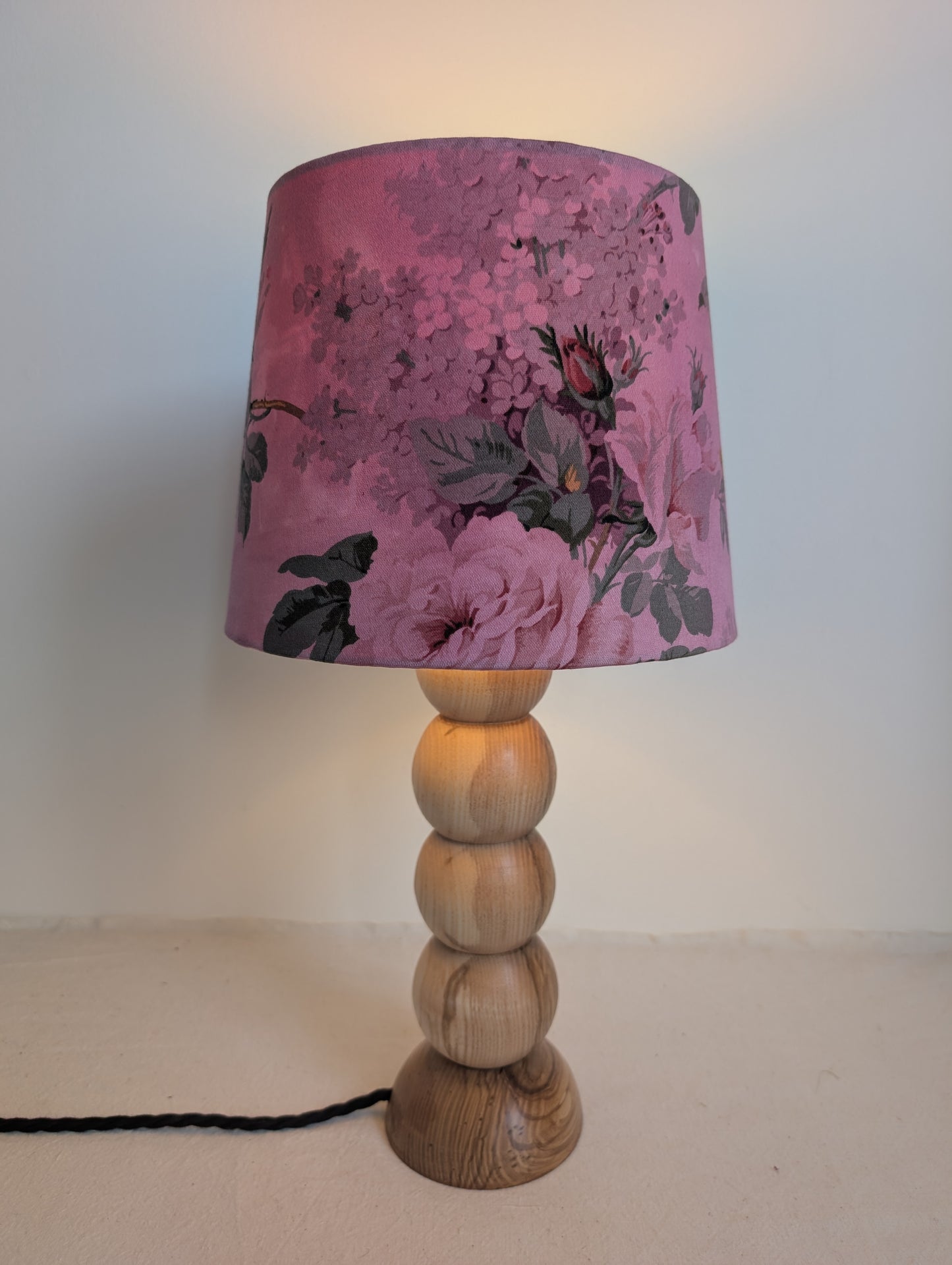Pink Floral Empire Lampshade – Sappanwood Dyed Vintage Cotton (25cm)