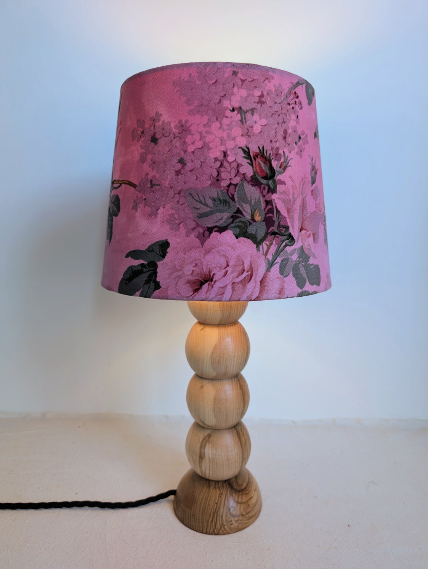 Pink Floral Empire Lampshade – Sappanwood Dyed Vintage Cotton (25cm)