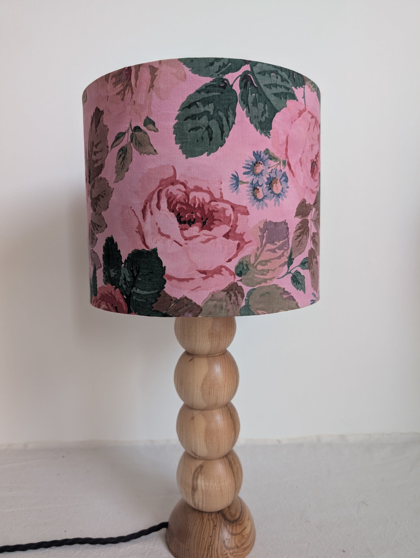 Pink Floral Drum Lampshade – Sappanwood Dyed Cotton (25cm) - No. 2