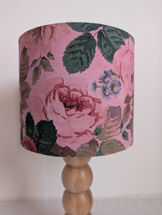 Pink Floral Drum Lampshade – Sappanwood Dyed Cotton (25cm) - No. 2