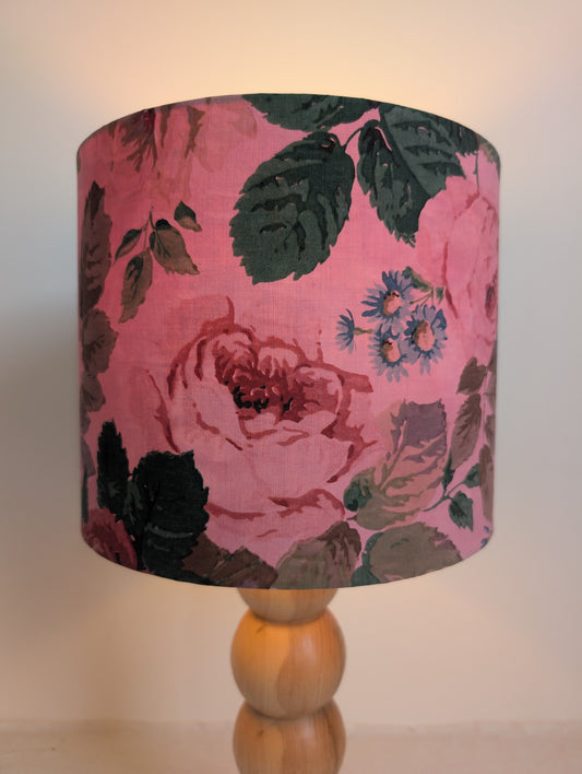 Pink Floral Drum Lampshade – Sappanwood Dyed Cotton (25cm) - No. 2