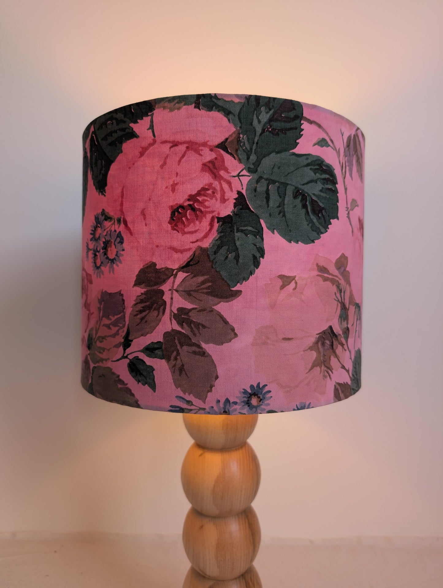 Pink Floral Drum Lampshade – Sappanwood Dyed Cotton (25cm) - No. 2