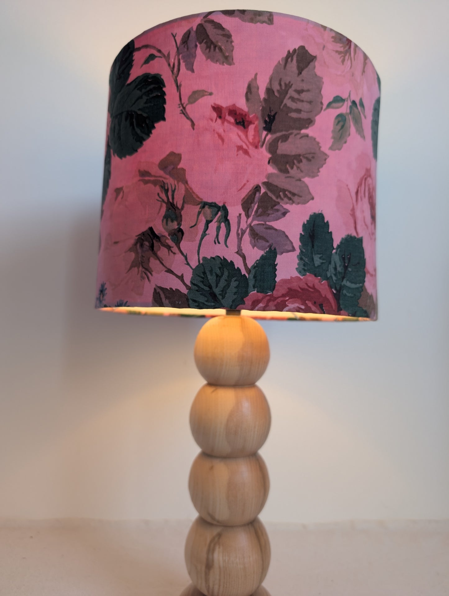 Pink Floral Drum Lampshade – Sappanwood Dyed Cotton (25cm) - No. 2