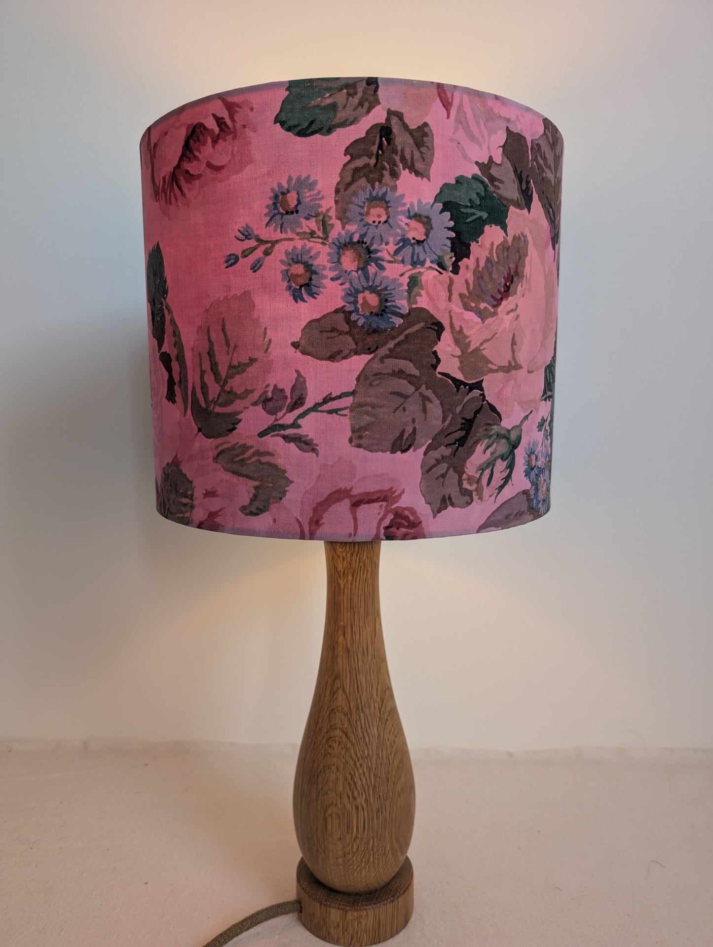Pink Floral Drum Lampshade – Sappanwood Dyed Cotton (25cm) - No. 1