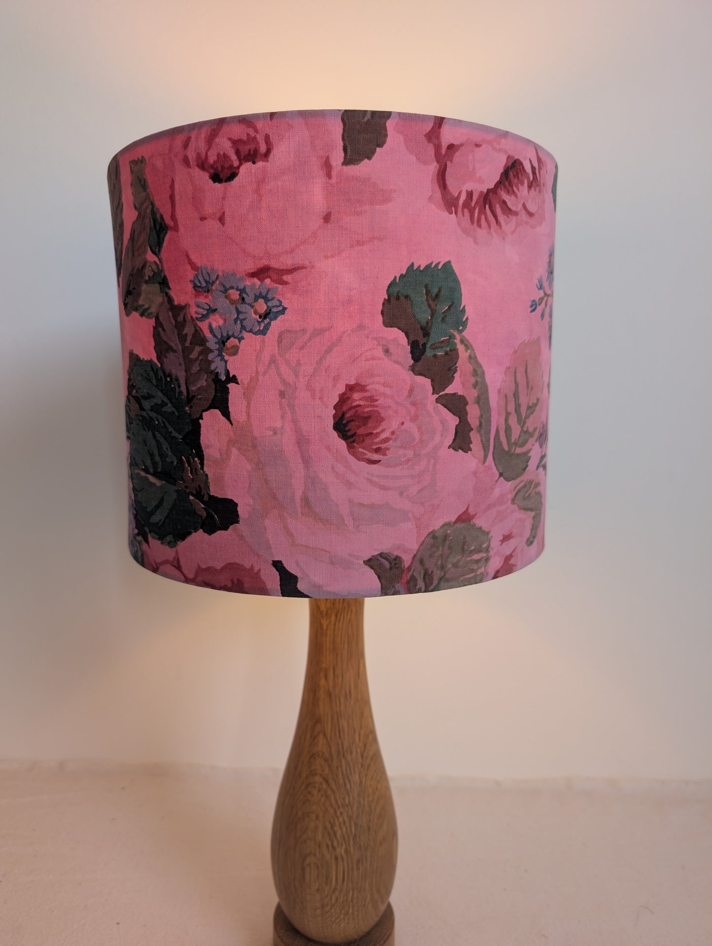 Pink Floral Drum Lampshade – Sappanwood Dyed Cotton (25cm) - No. 1