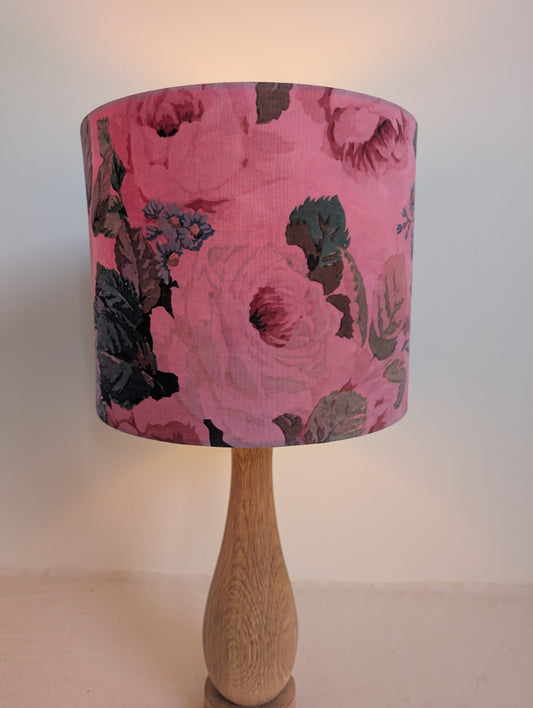 Pink Floral Drum Lampshade – Sappanwood Dyed Cotton (25cm) - No. 1