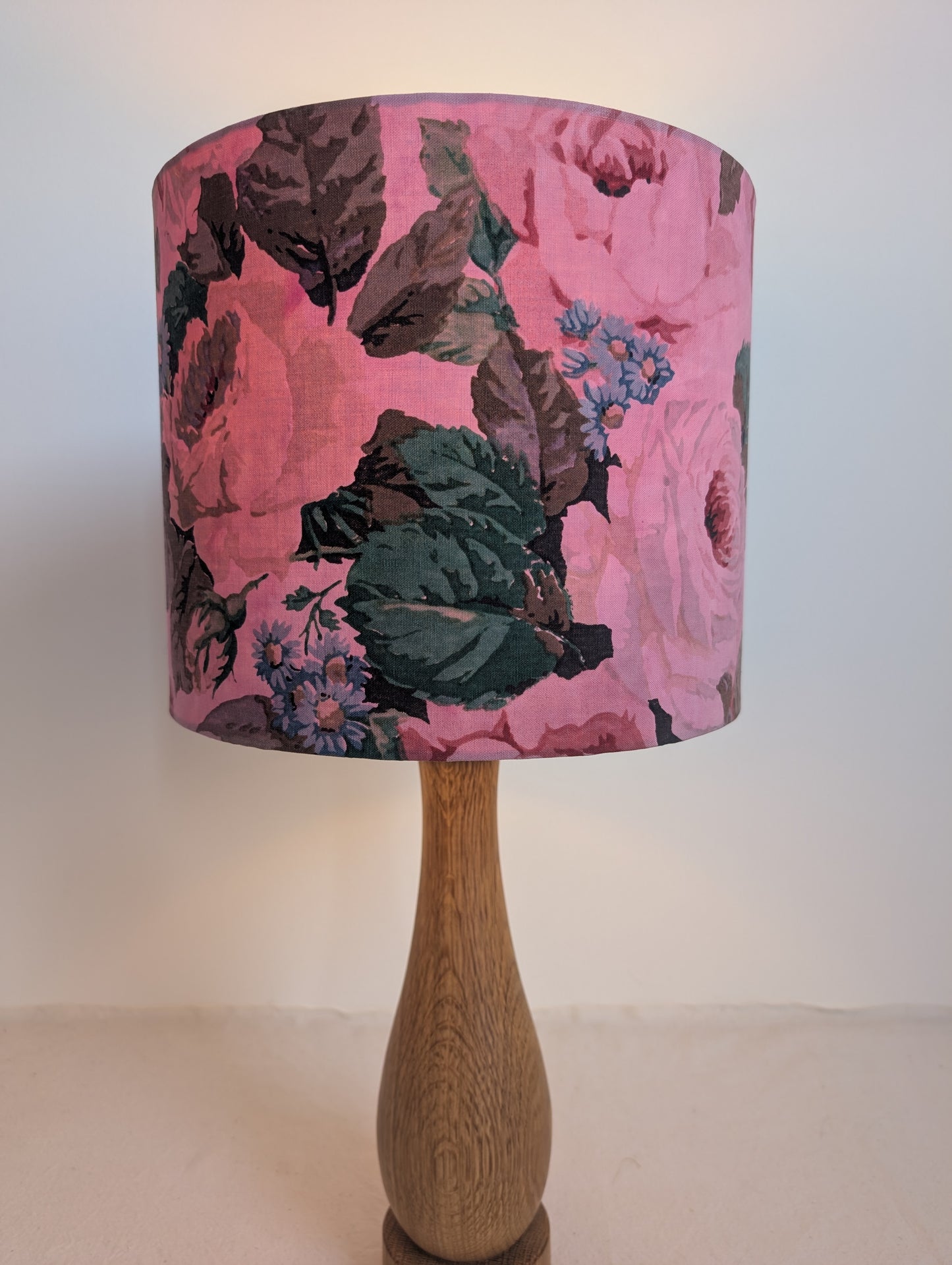 Pink Floral Drum Lampshade – Sappanwood Dyed Cotton (25cm) - No. 1