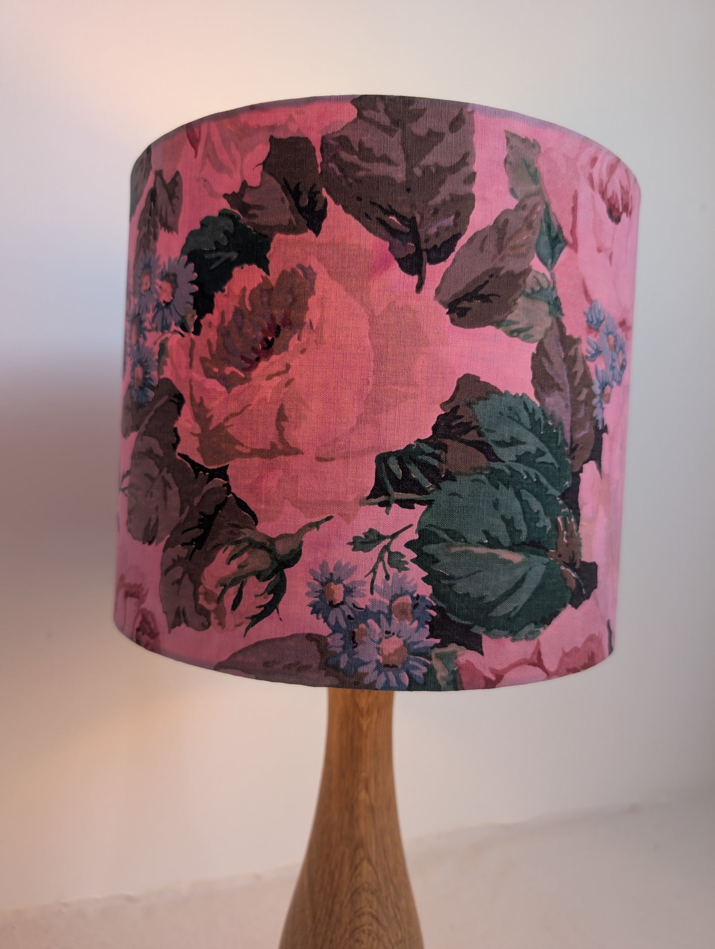 Pink Floral Drum Lampshade – Sappanwood Dyed Cotton (25cm) - No. 1