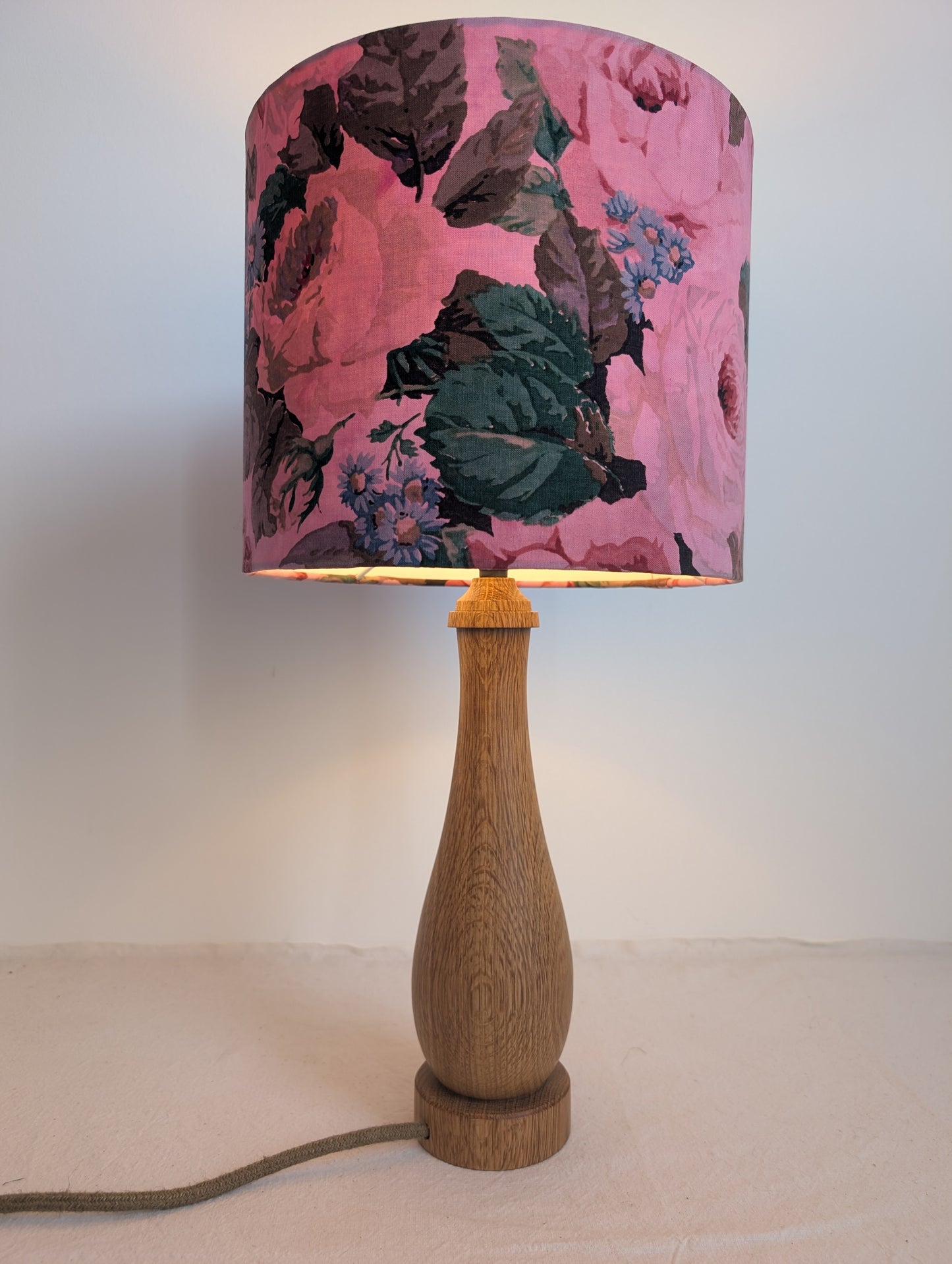 Pink Floral Drum Lampshade – Sappanwood Dyed Cotton (25cm) - No. 1