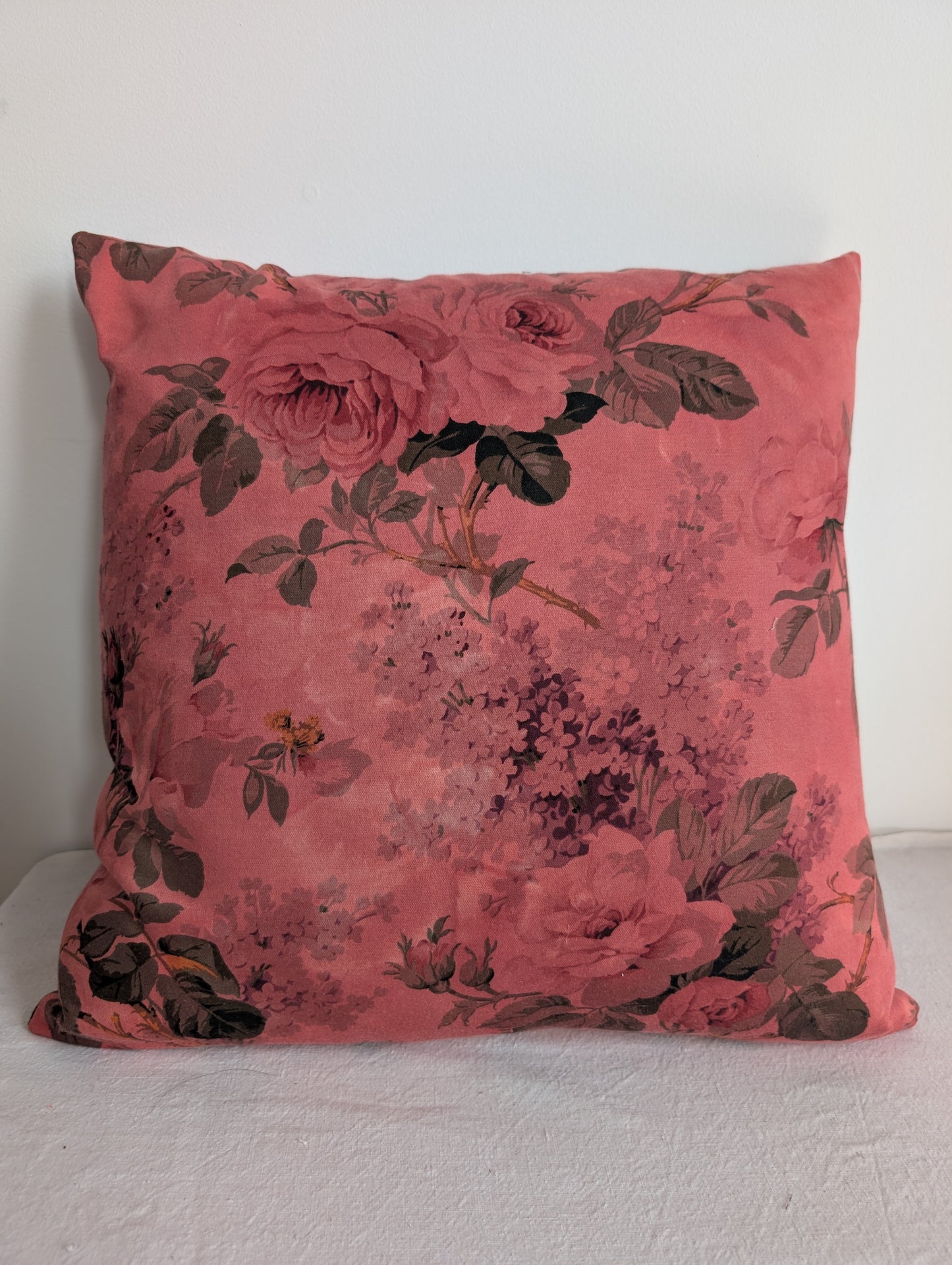 Warm Pink Floral Cushion – Madder Dyed Cotton (45cm)