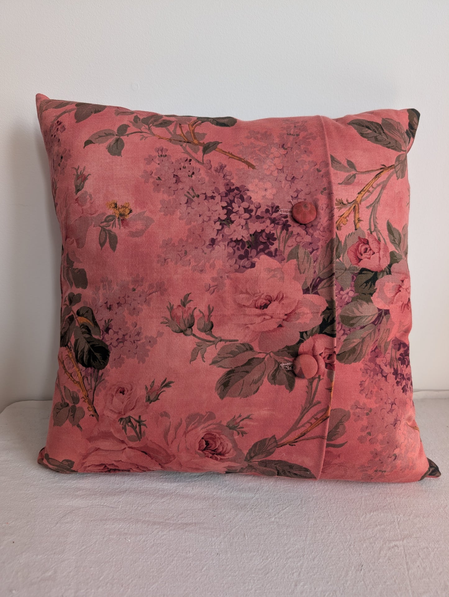 Warm Pink Floral Cushion – Madder Dyed Cotton (45cm)