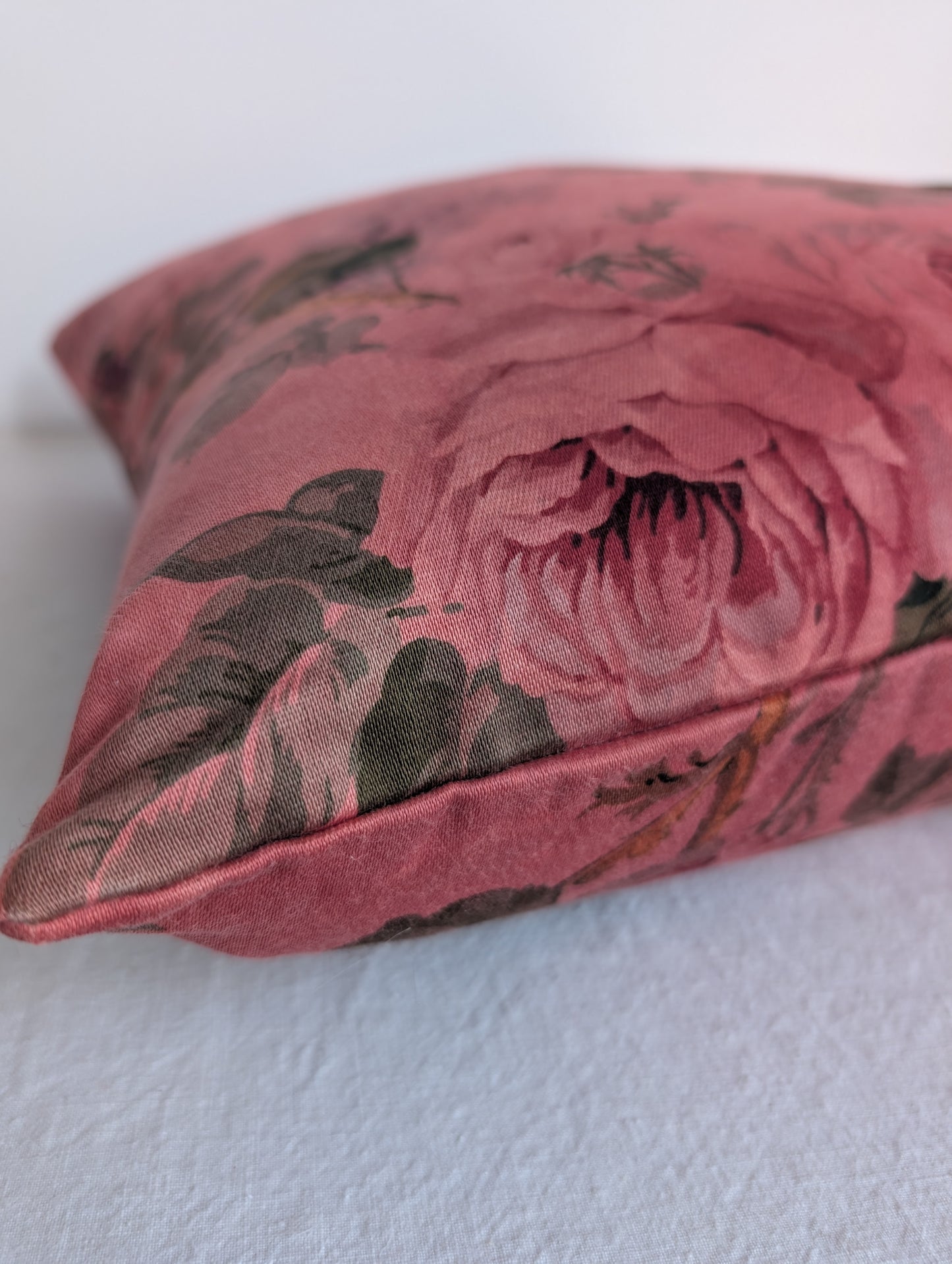 Warm Pink Floral Cushion – Madder Dyed Cotton (45cm)
