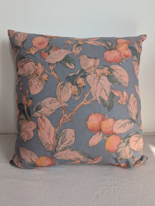 Blue & Coral Floral Cushion – Madder Dyed Cotton (45cm)