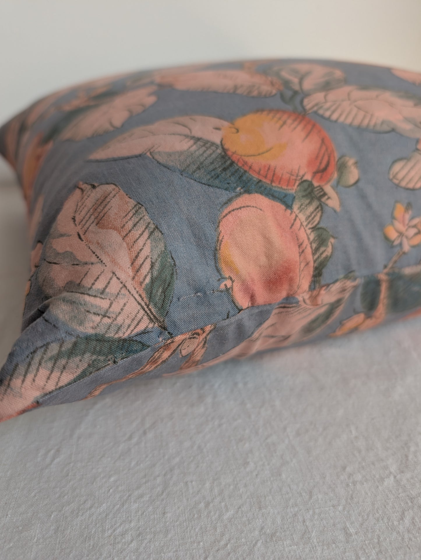 Blue & Coral Floral Cushion – Madder Dyed Cotton (45cm)