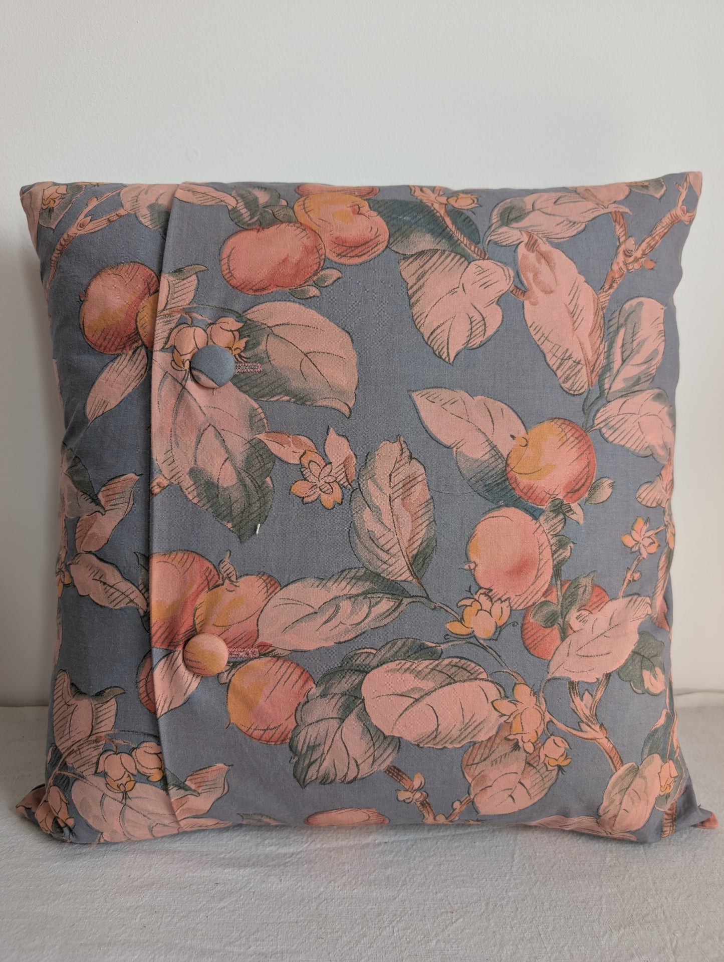 Blue & Coral Floral Cushion – Madder Dyed Cotton (45cm)