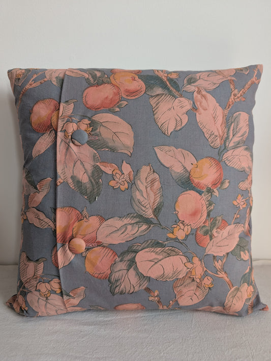Blue & Coral Floral Cushion – Madder Dyed Cotton (45cm)