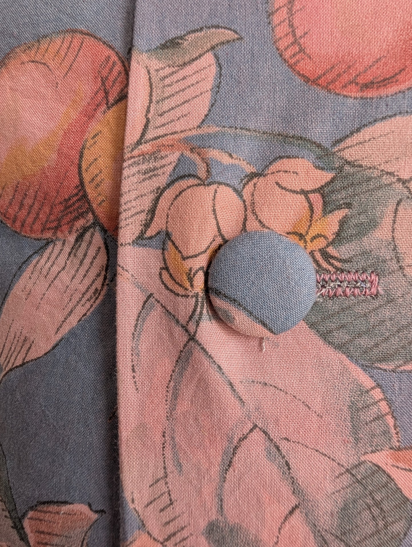 Blue & Coral Floral Cushion – Madder Dyed Cotton (45cm)