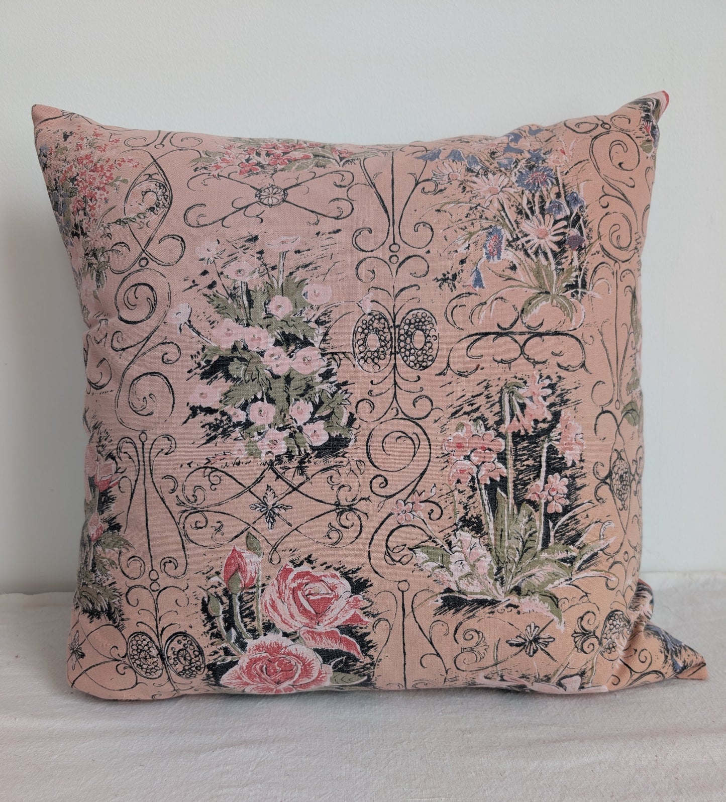 Pink Floral Cushion – Madder Dyed Cotton (45cm)