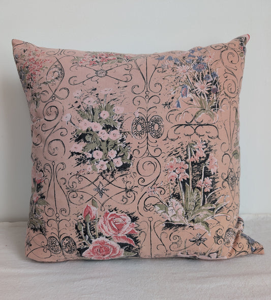 Pink Floral Cushion – Madder Dyed Cotton (45cm)