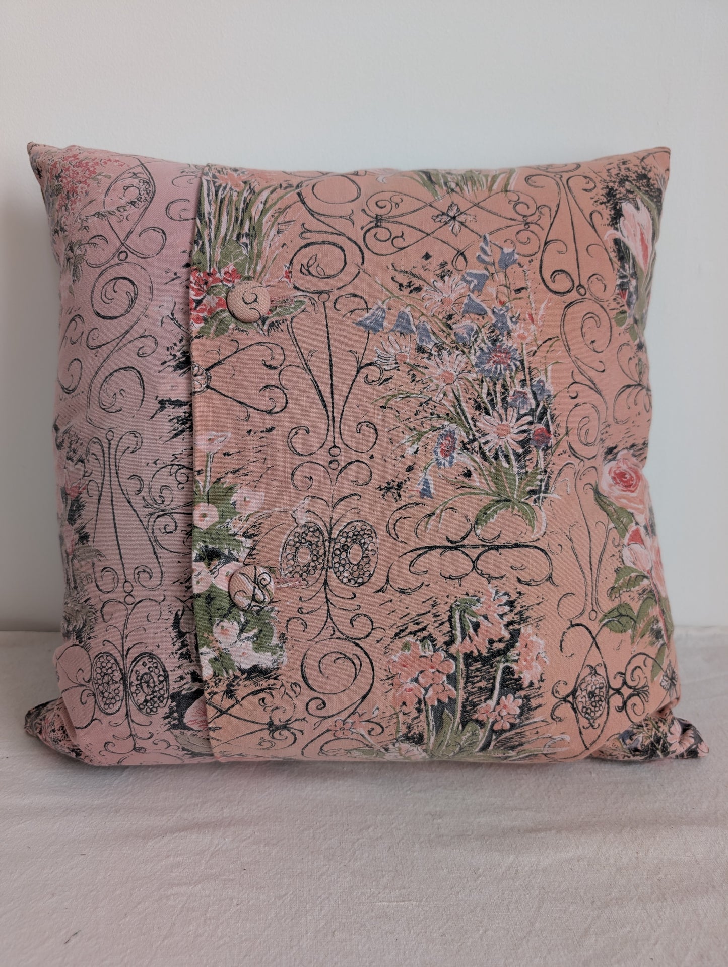 Pink Floral Cushion – Madder Dyed Cotton (45cm)
