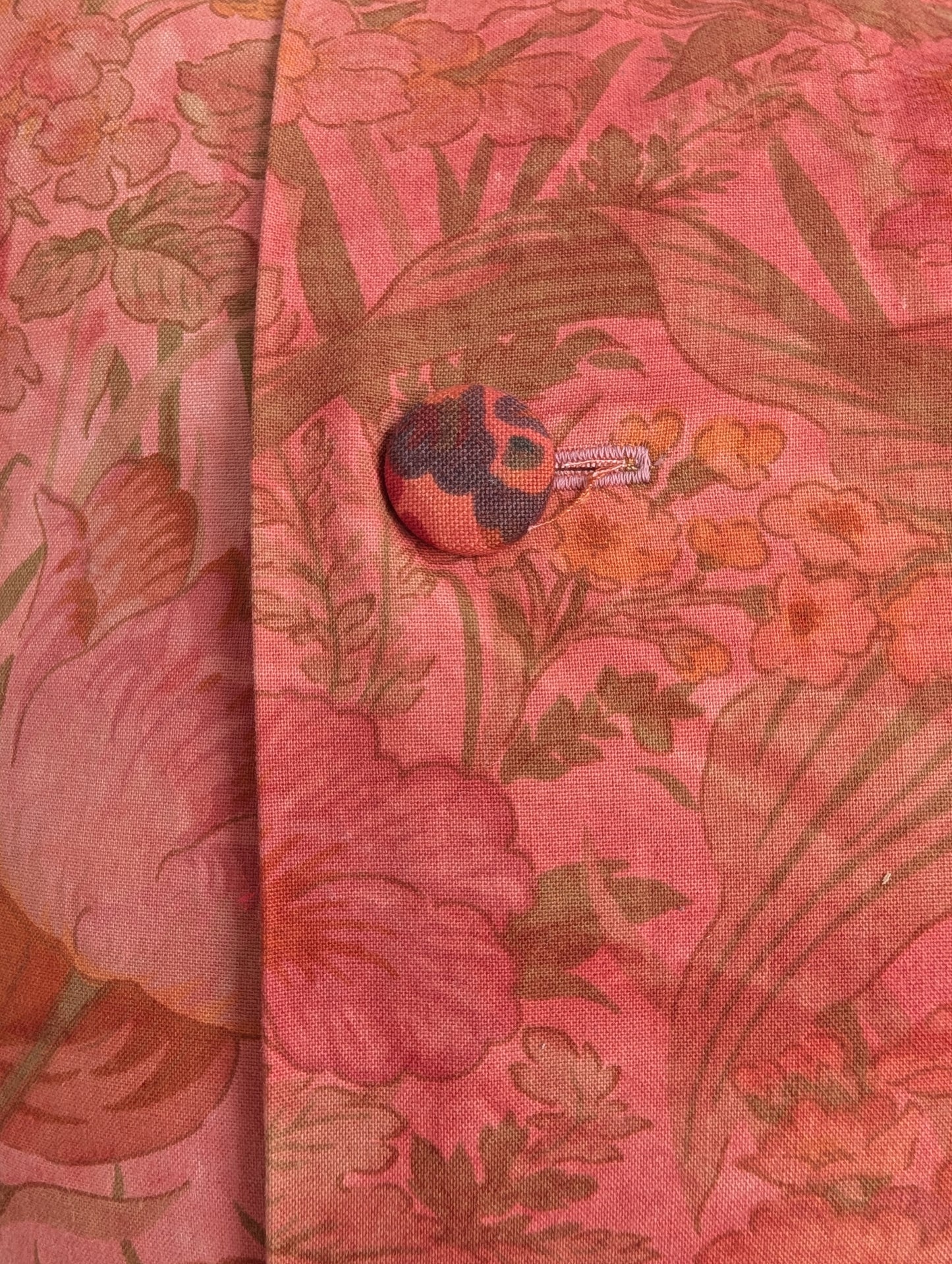 Coral Pink Floral Cushion – Madder Dyed Cotton (45cm)
