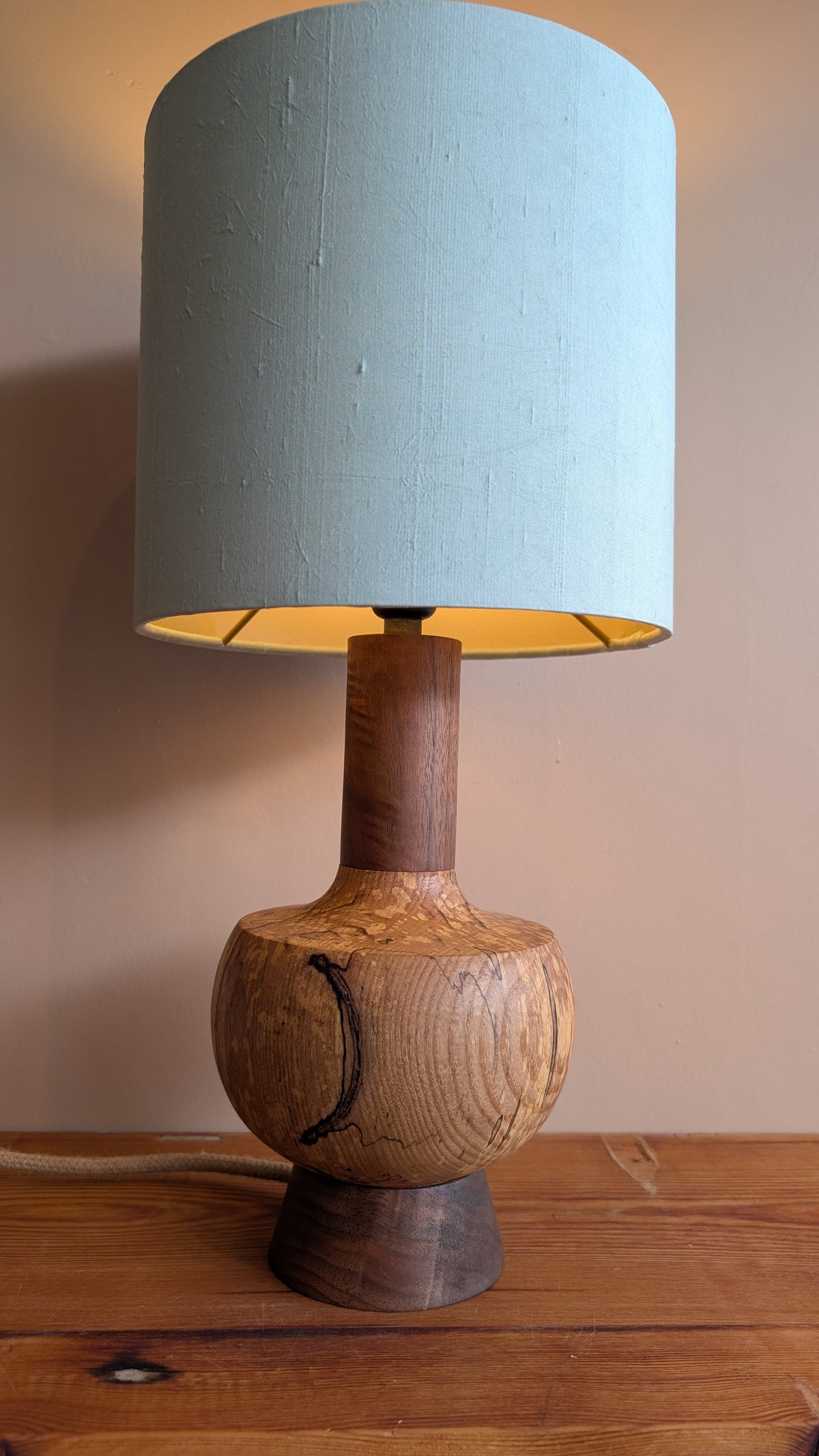 Midcentury ash and walnut lamp base - A