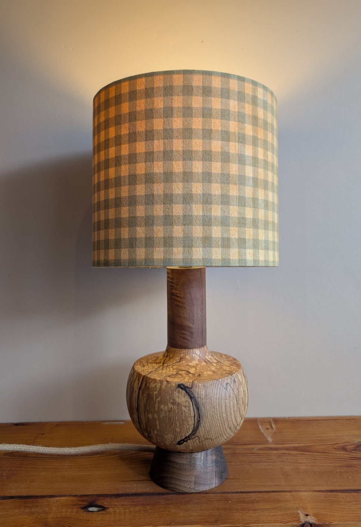 Midcentury ash and walnut lamp base - A