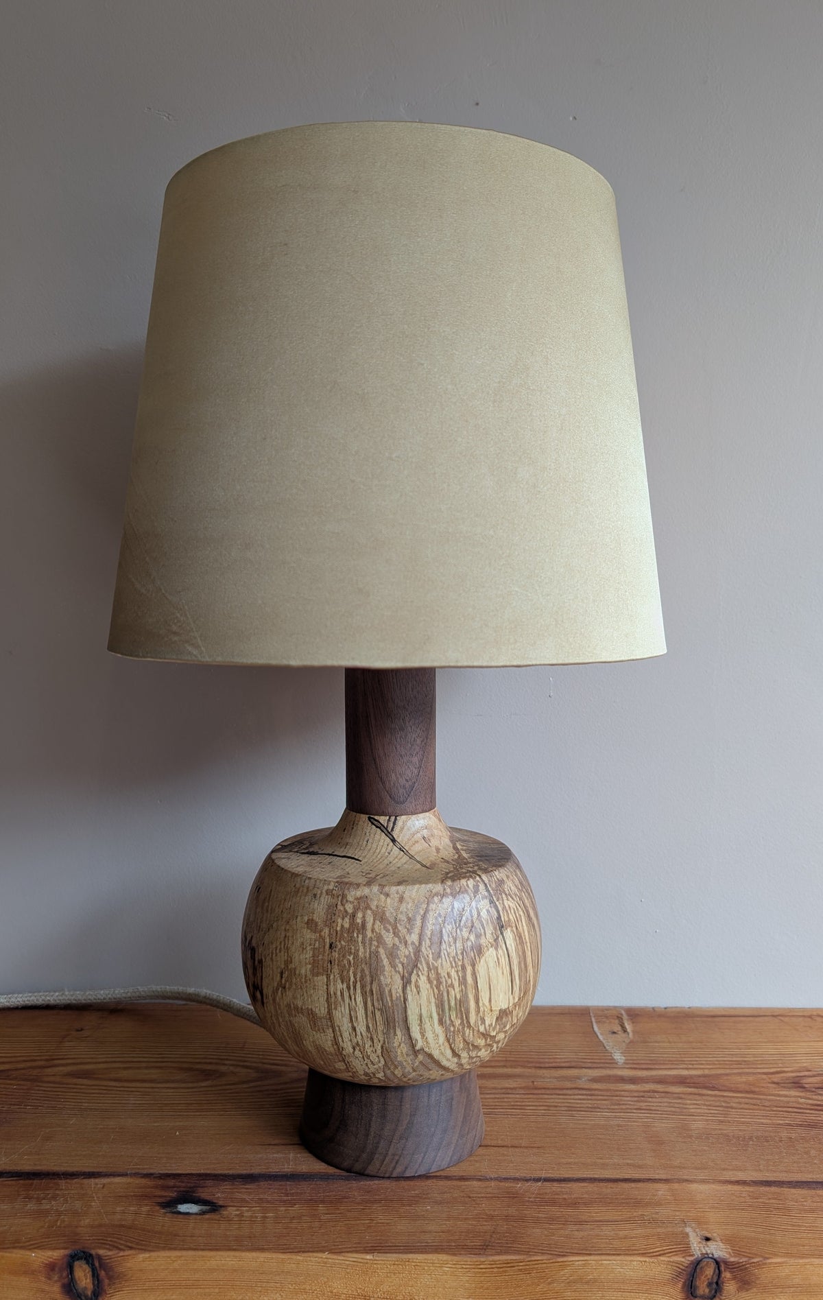 Midcentury ash and walnut lamp base - C