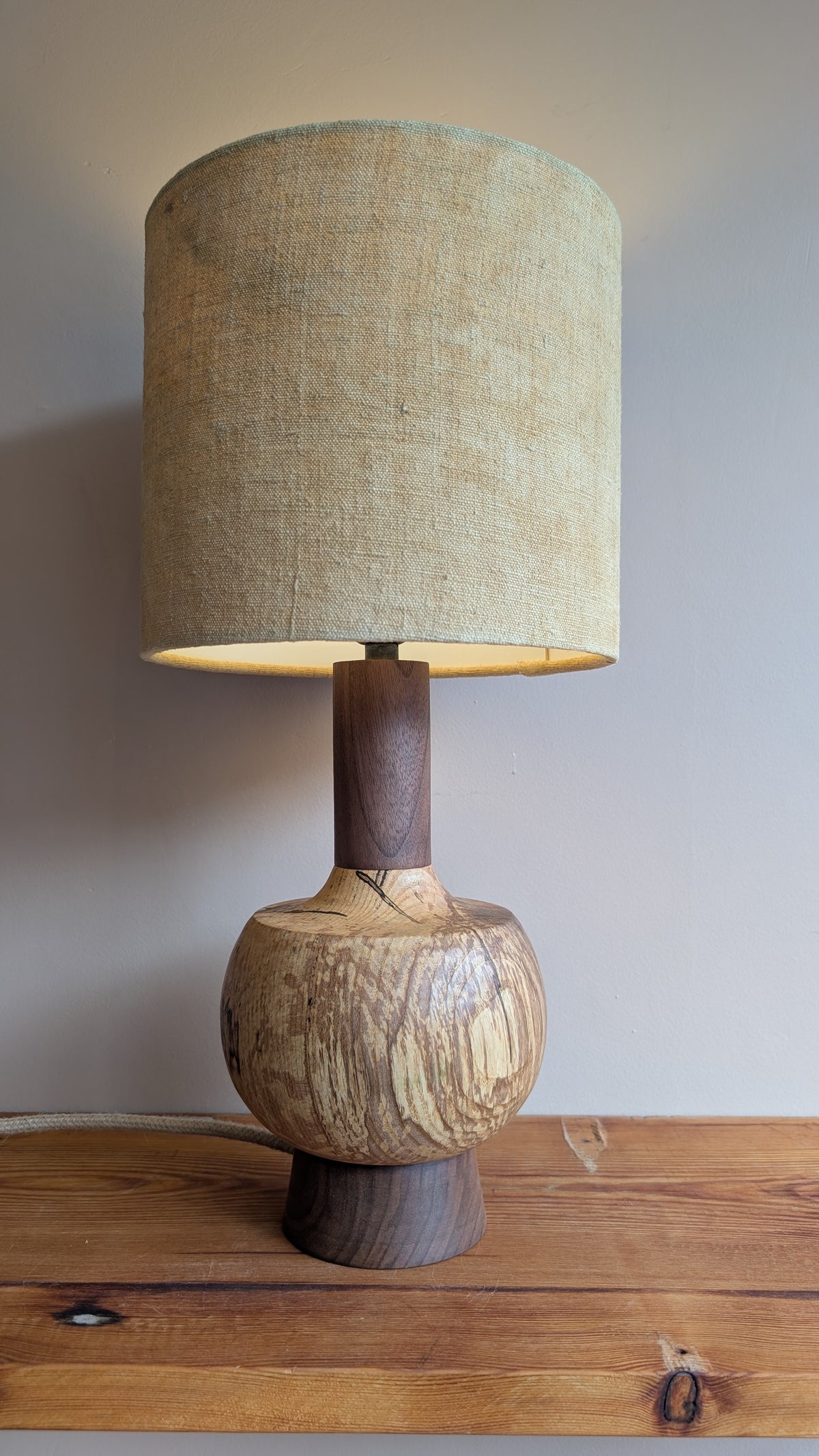 Midcentury ash and walnut lamp base - C