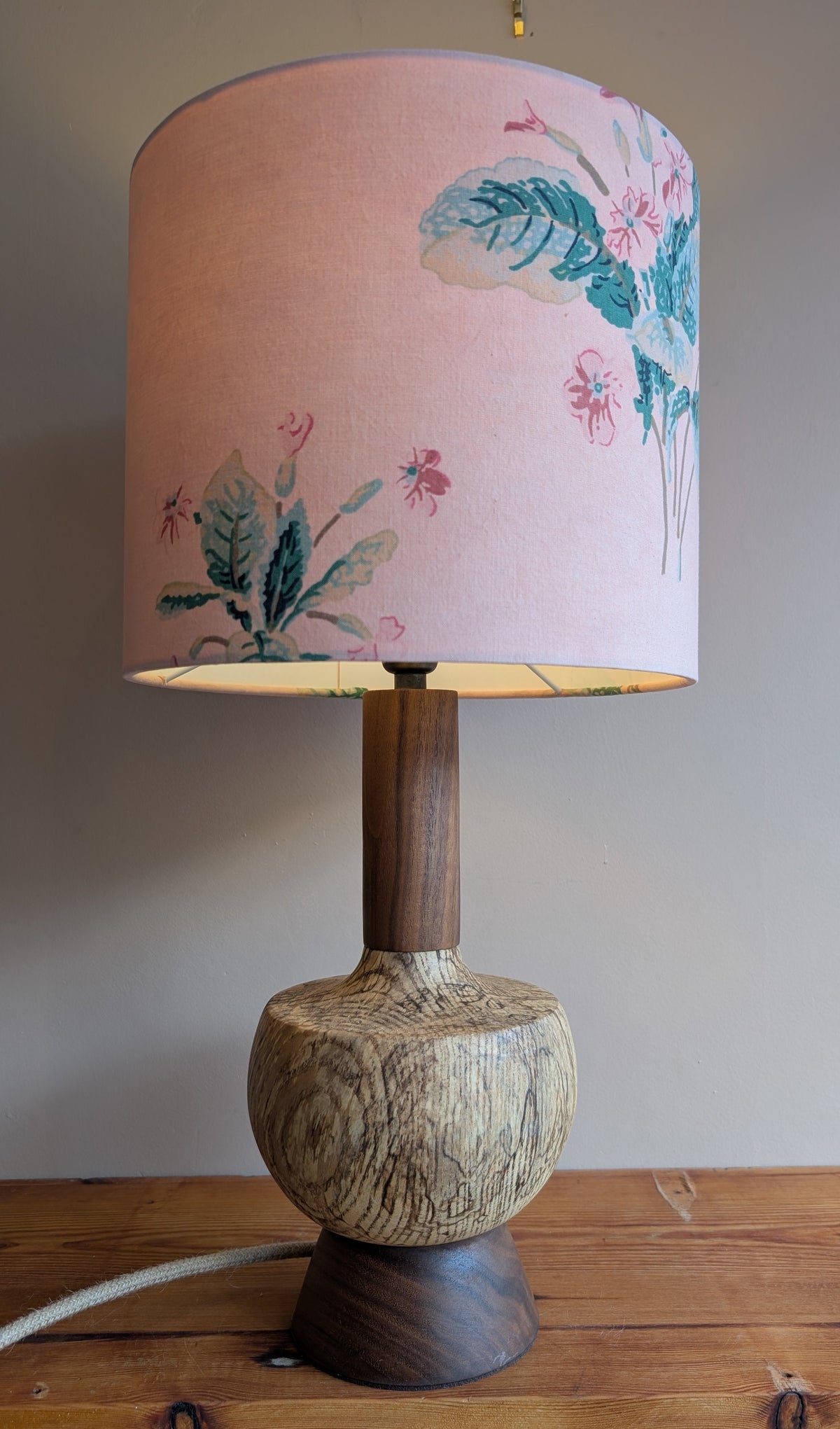 Midcentury ash and walnut lamp base - E