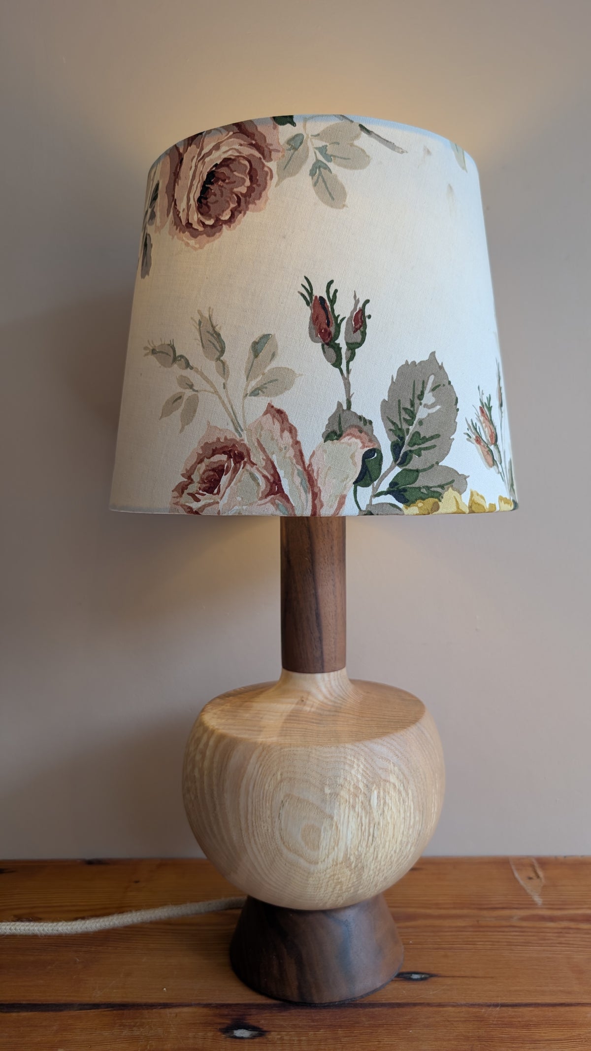 Midcentury ash and walnut lamp base - D