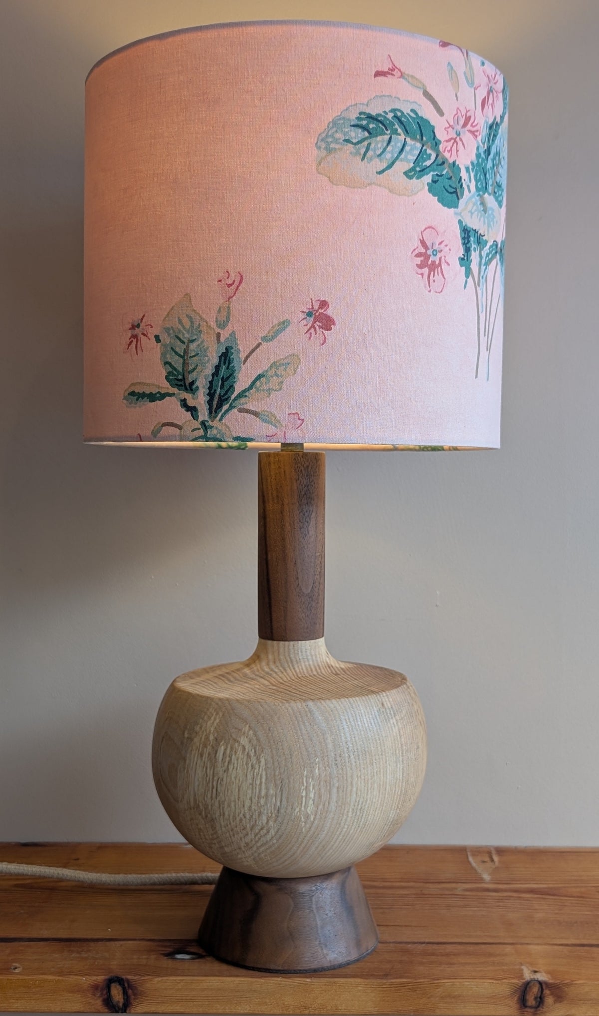 Midcentury ash and walnut lamp base - D