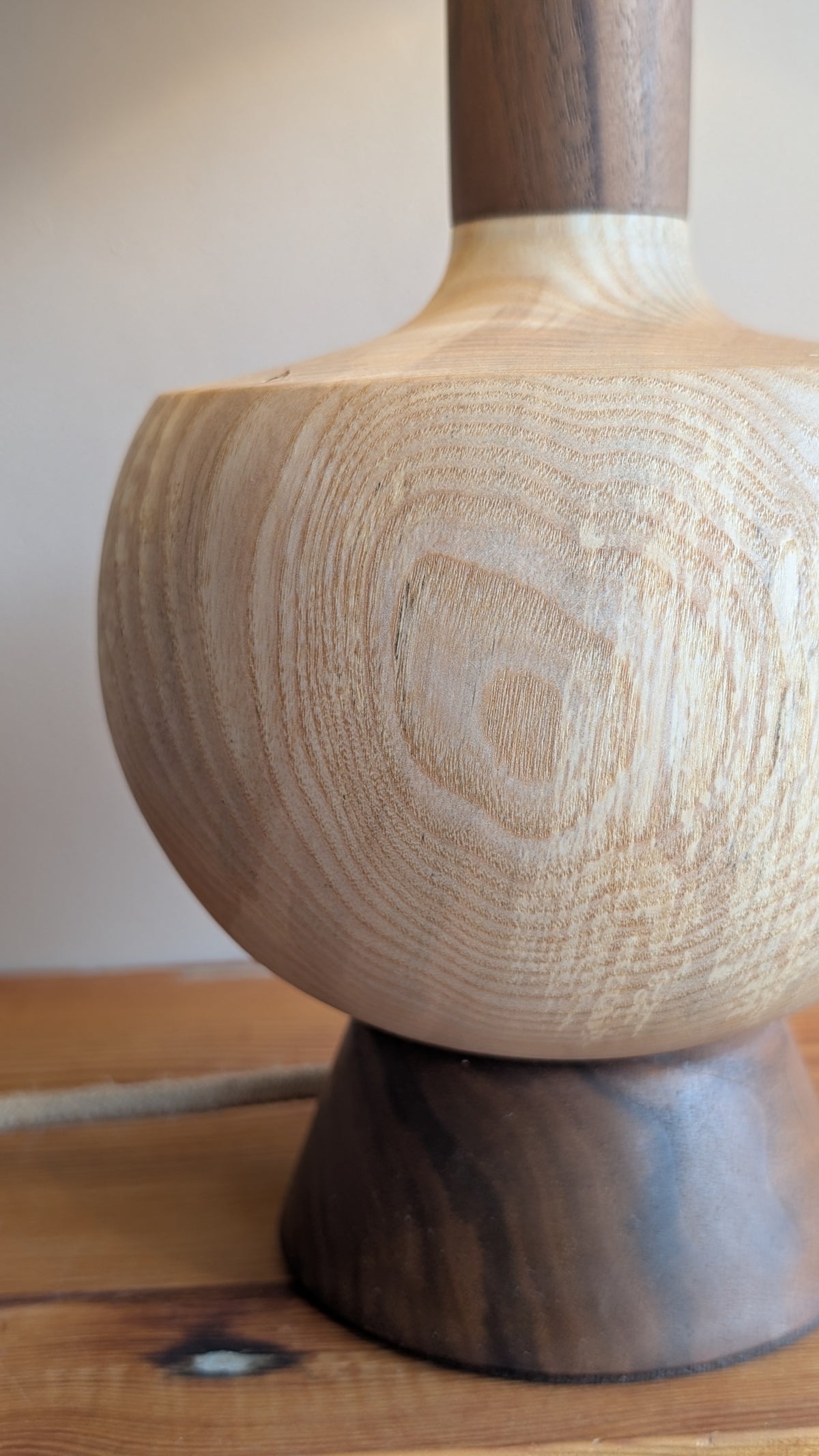 Midcentury ash and walnut lamp base - D