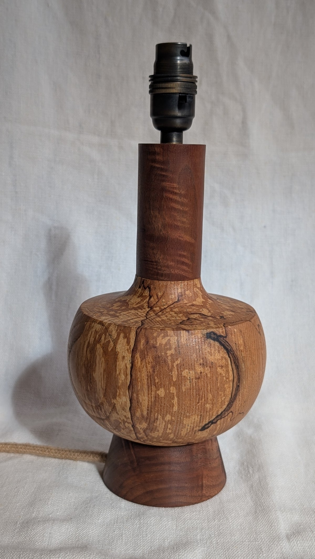 Midcentury ash and walnut lamp base - A