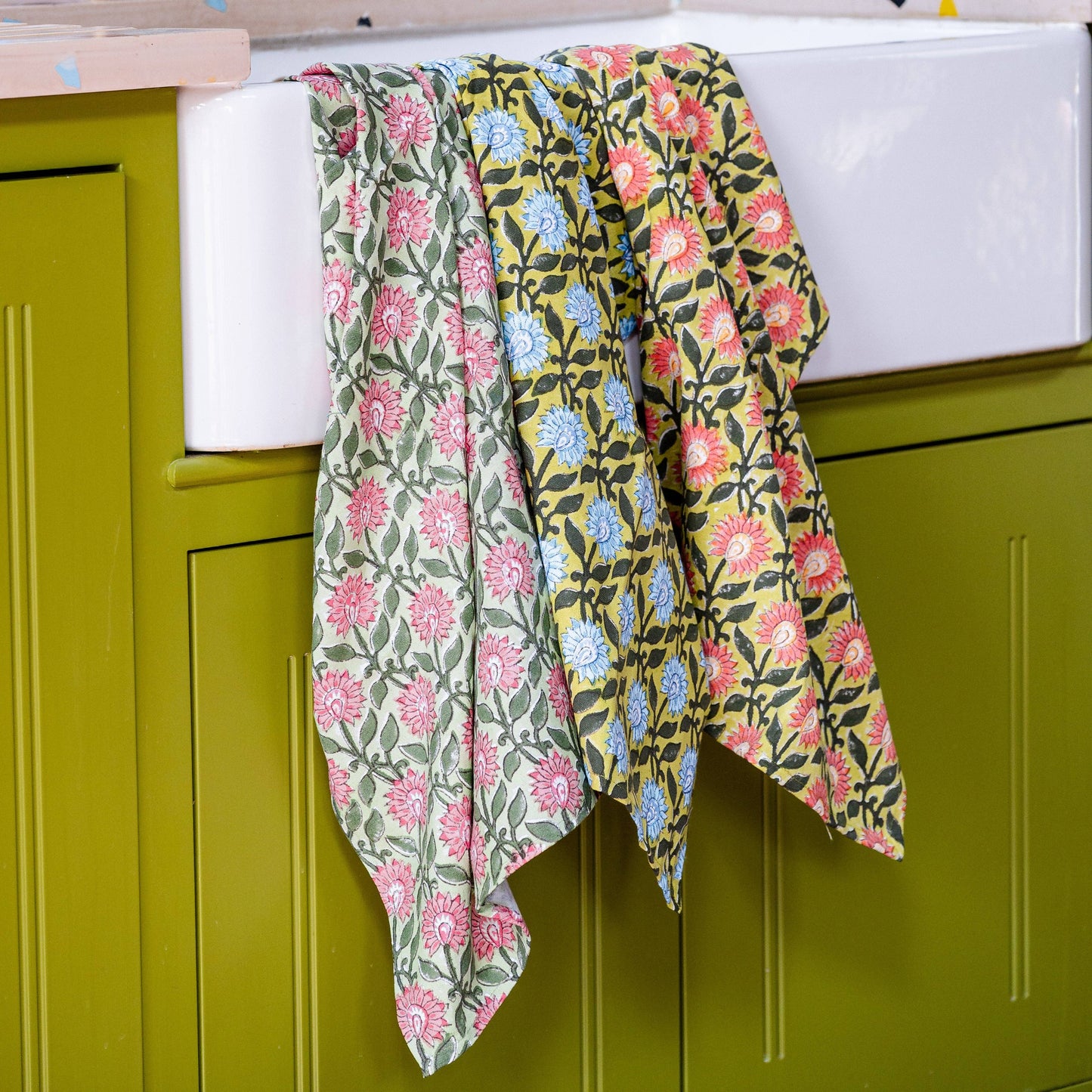 Pressed Petals Sky tea towel
