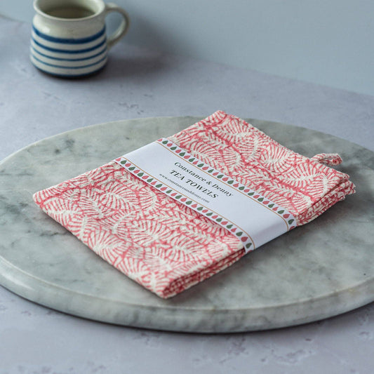 Leaf Bergonia Pink tea towel