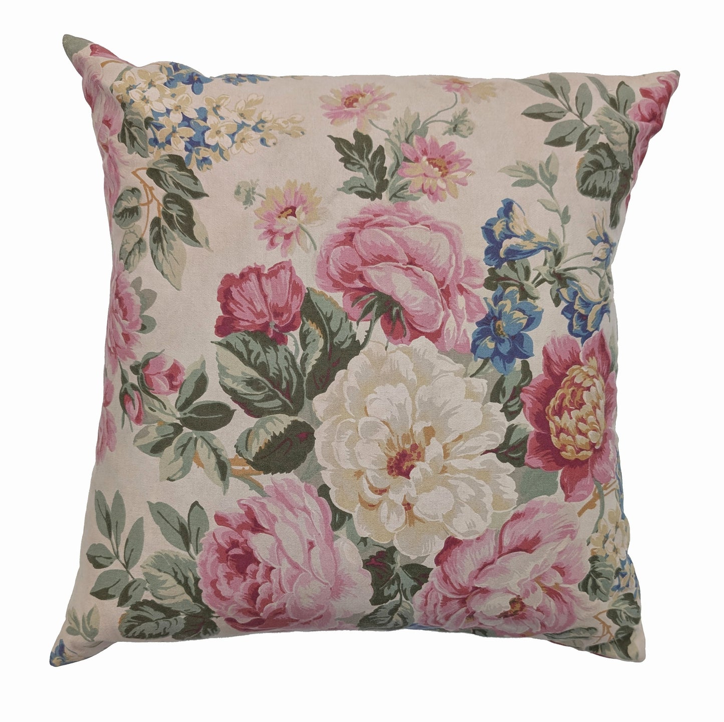 Beige and pink floral cushion dyed with walnut