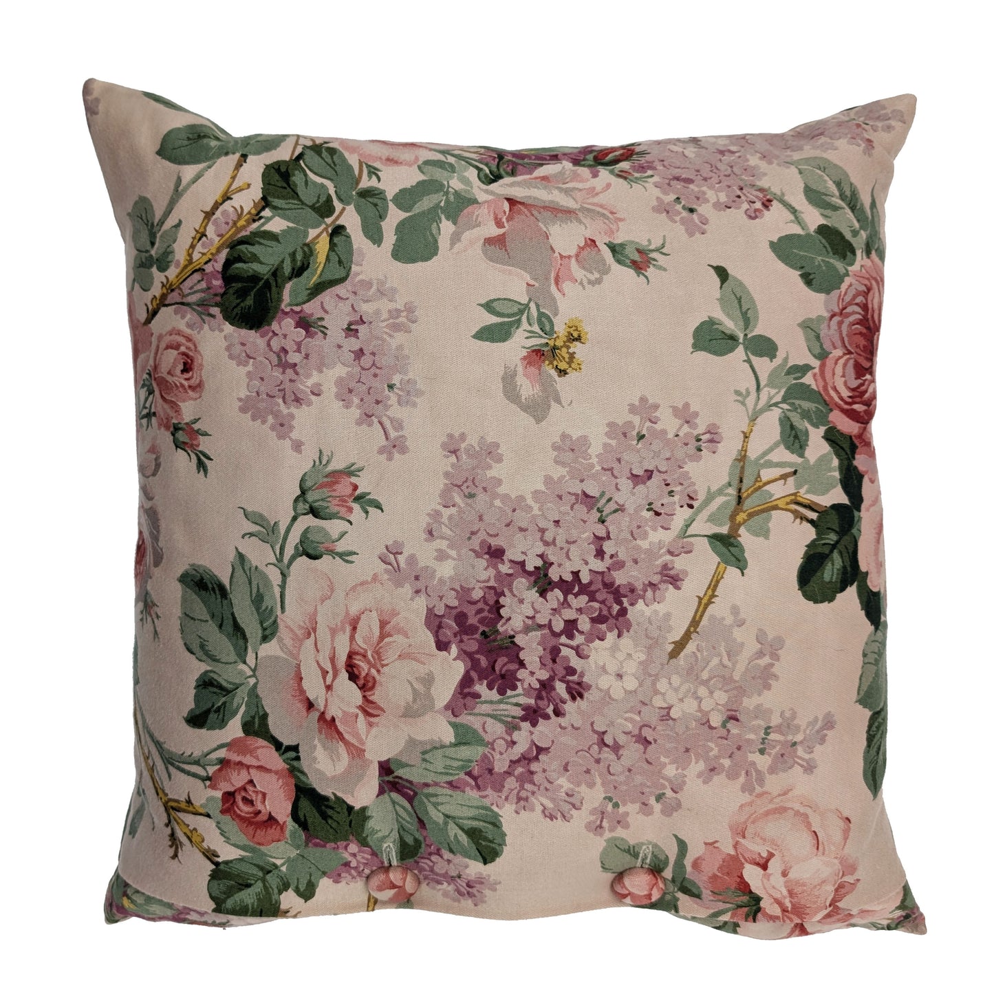 Beige and pink floral cushion dyed with walnut