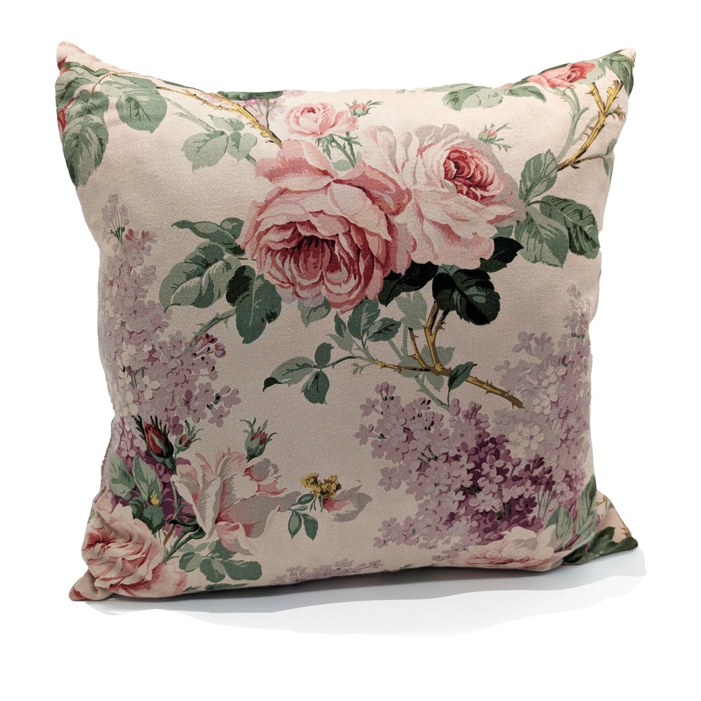 Beige and pink floral cushion dyed with walnut