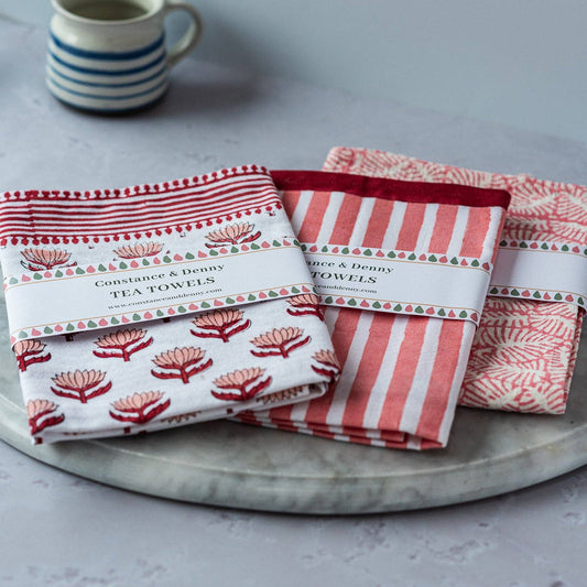 Lotus Flower Cherry Pink tea towel
