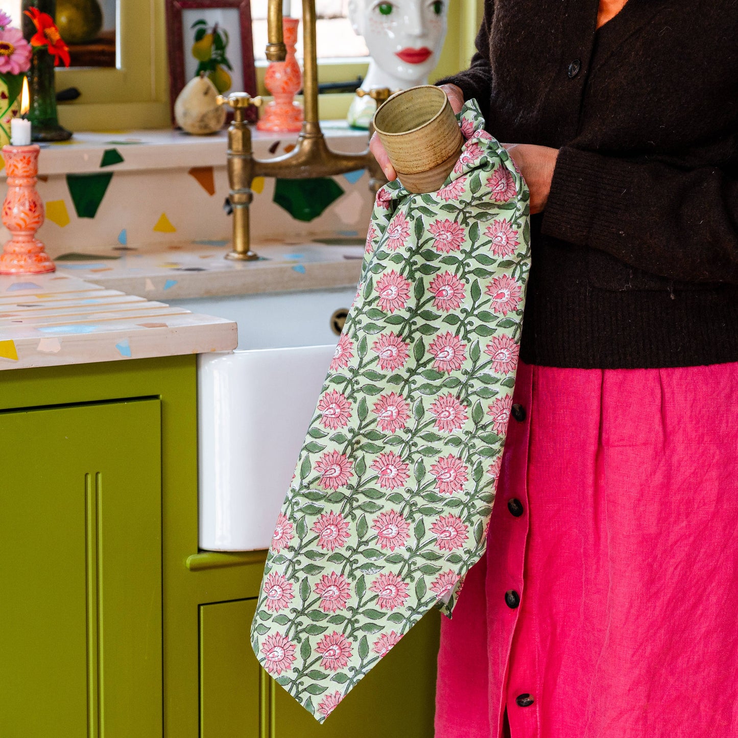 Pressed Petals Peony tea towel