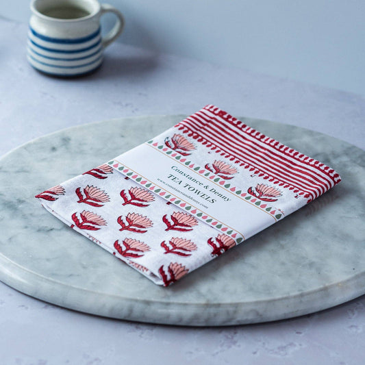 Lotus Flower Cherry Pink tea towel